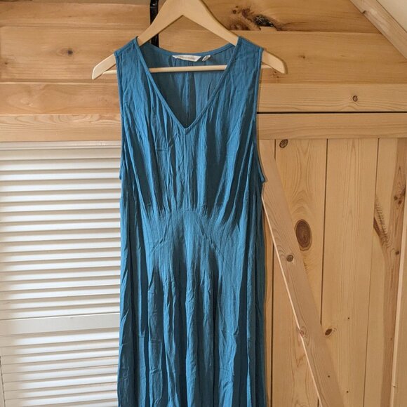 Soft Surroundings Katriane Gauze Maxi Dress Teal Large Crinkle Sleeveless Smock - Picture 1 of 11